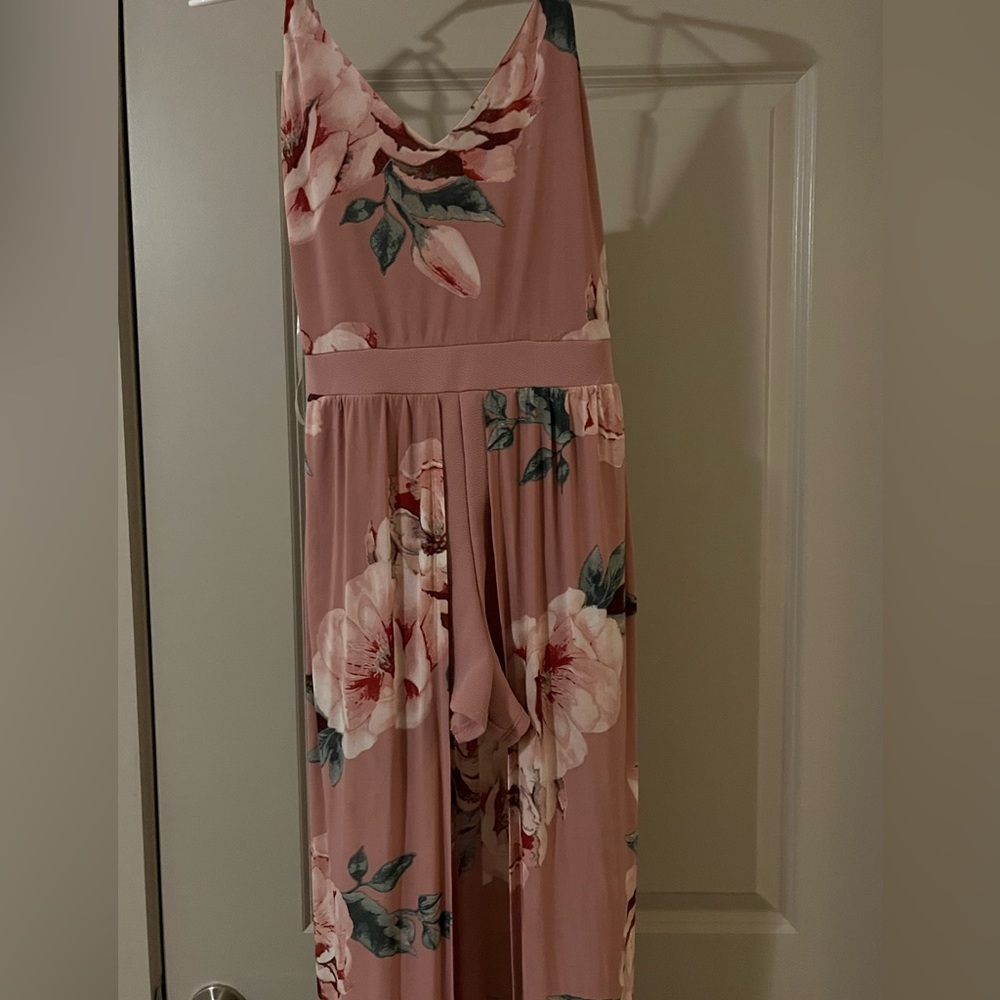 Nude Pink flower romper dress